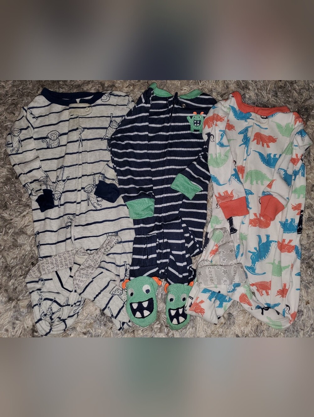 Set Of 3 12 Month Footed Pjs For Boys